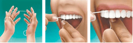 Demonstração de uso do fio dental